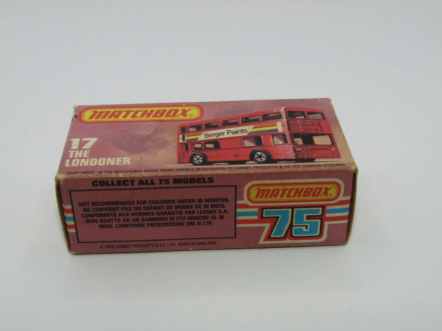 Matchbox Superfast No 17C London Bus, Red, Berger Paints, PLASTIC Base