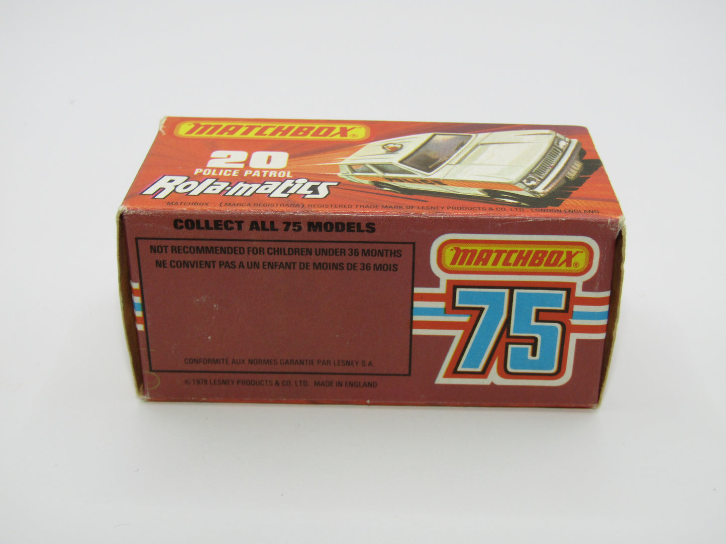 Matchbox Superfast No 20B Police Patrol, White, SMOKE Windows, Blue Dome & Spinner