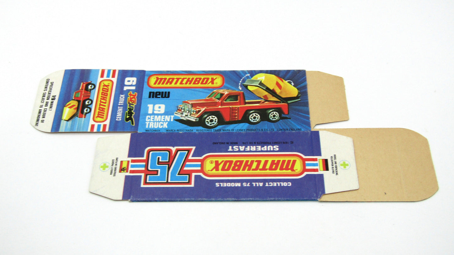 Matchbox Superfast 19C Cement Truck Empty Original Box - Factory Unfolded