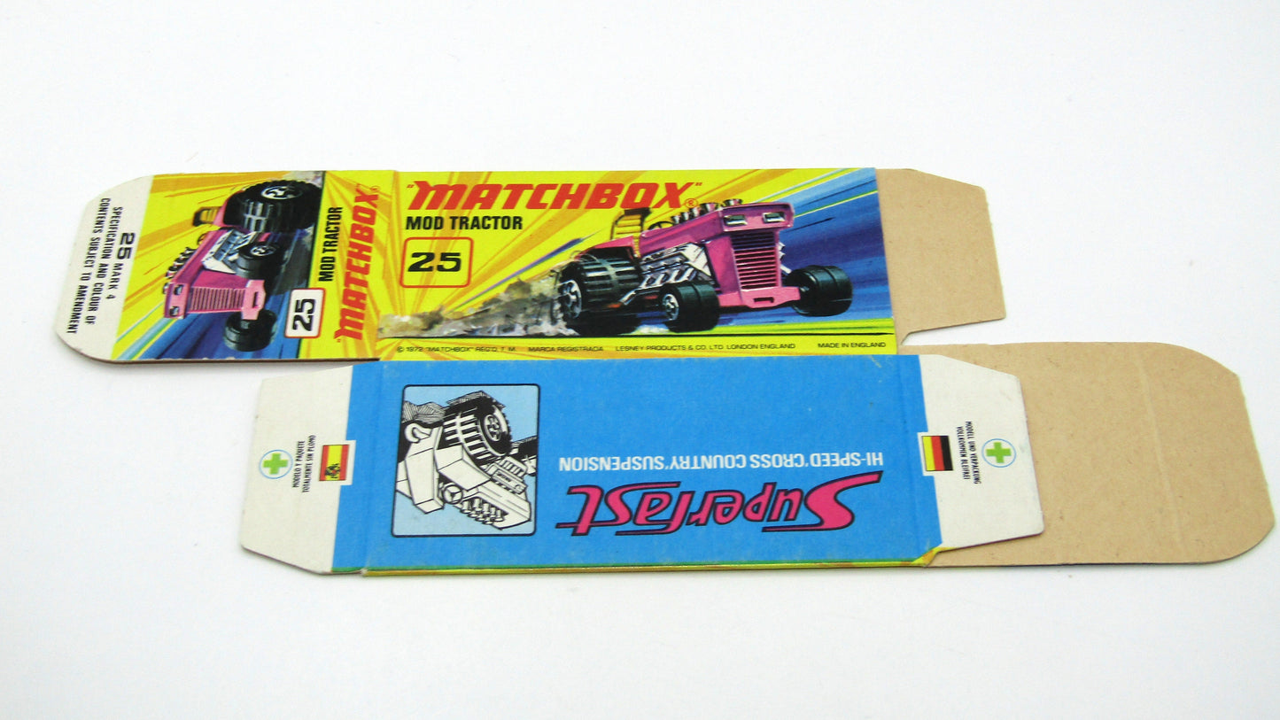 Matchbox Superfast 25B Mod Tractor Empty Original Box - Factory Unfolded
