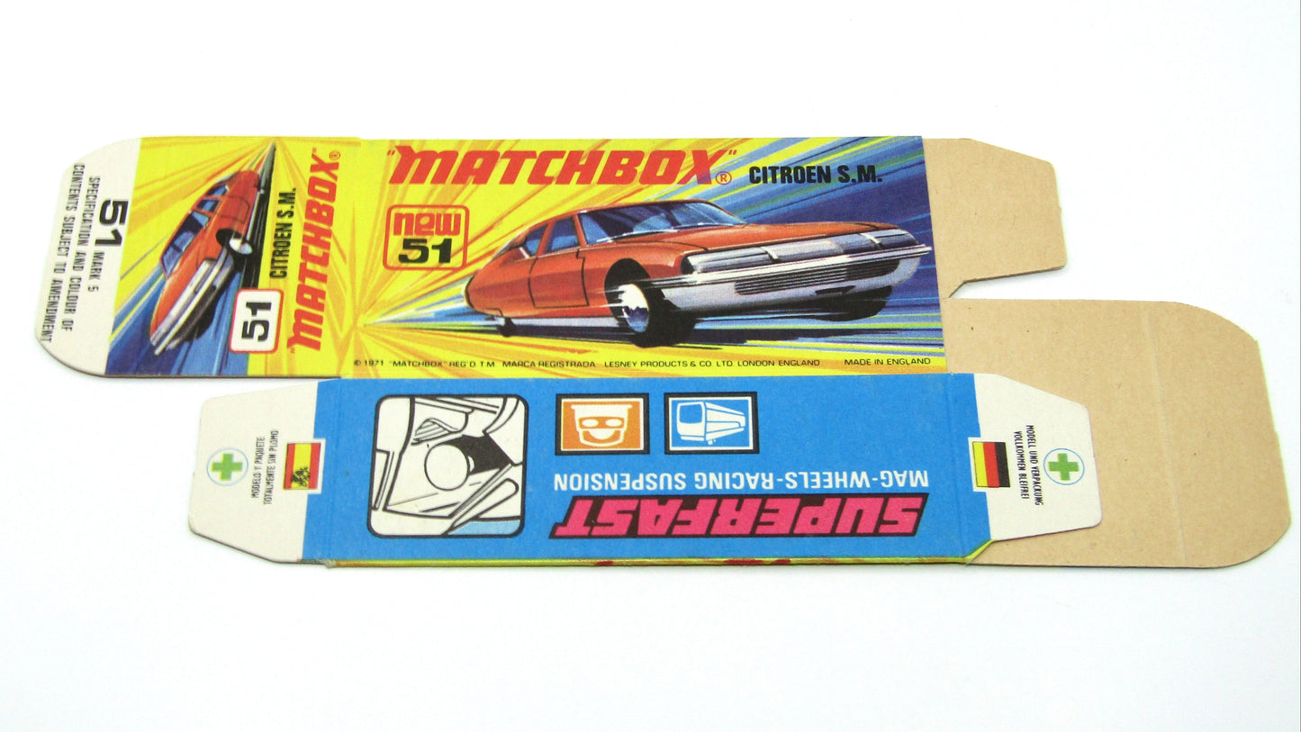 Matchbox Superfast 51 Citroen SM Empty Original Box - Factory Unfolded