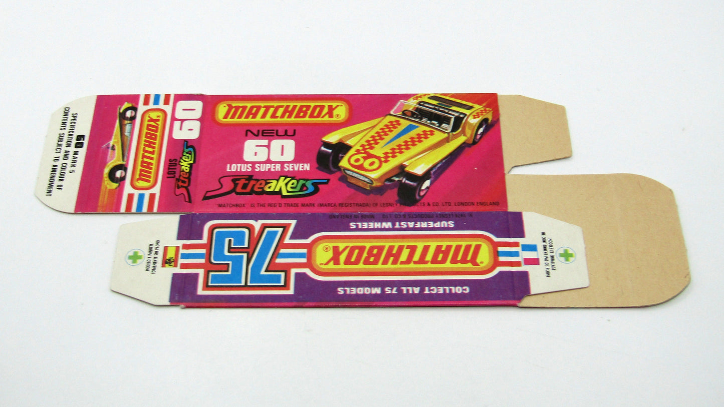 Matchbox Superfast 60B Lotus Super Seven Streakers Empty Original Box - Factory Unfolded