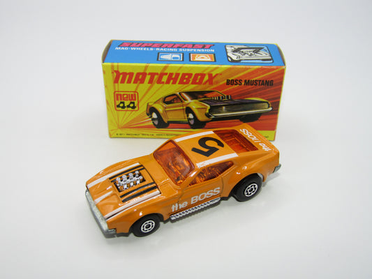 Matchbox Superfast 44B Boss Mustang Lt Orange White BOSS DARK Amber Windows