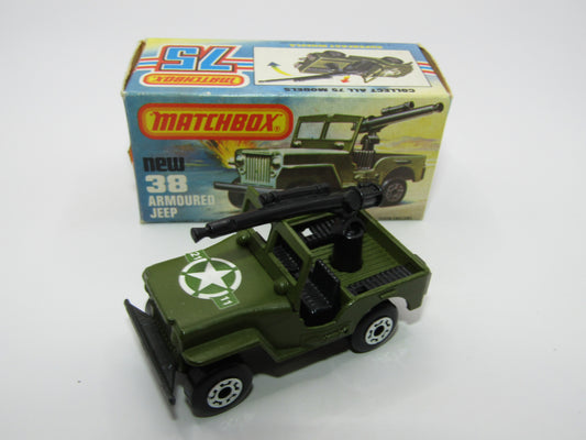 Matchbox Superfast No 38C Armoured Jeep CHROME WHEELS GREY No 5 Base