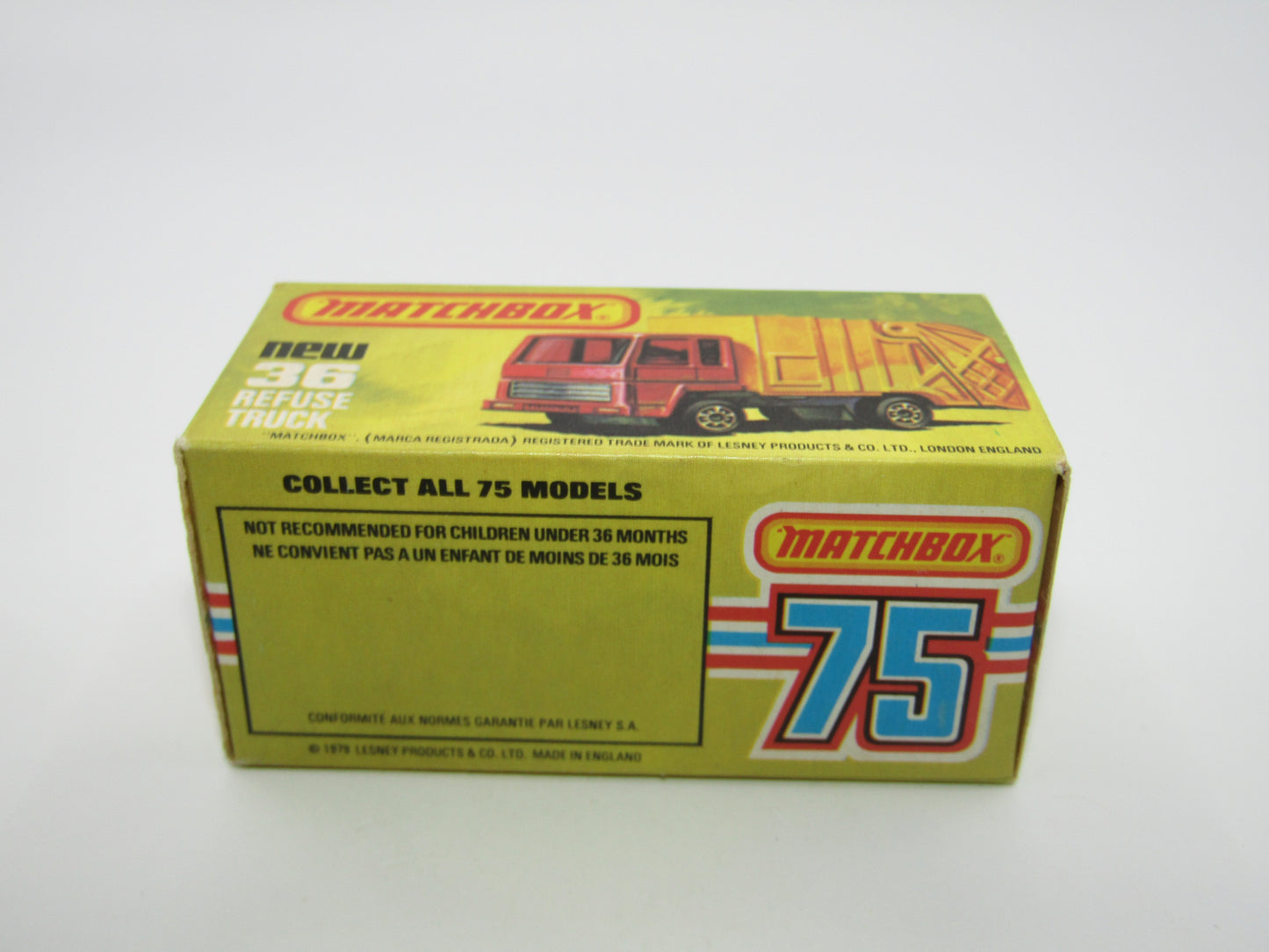 Matchbox Superfast No 36D Refuse Truck Blue DARK ORANGE & Yellow Dump