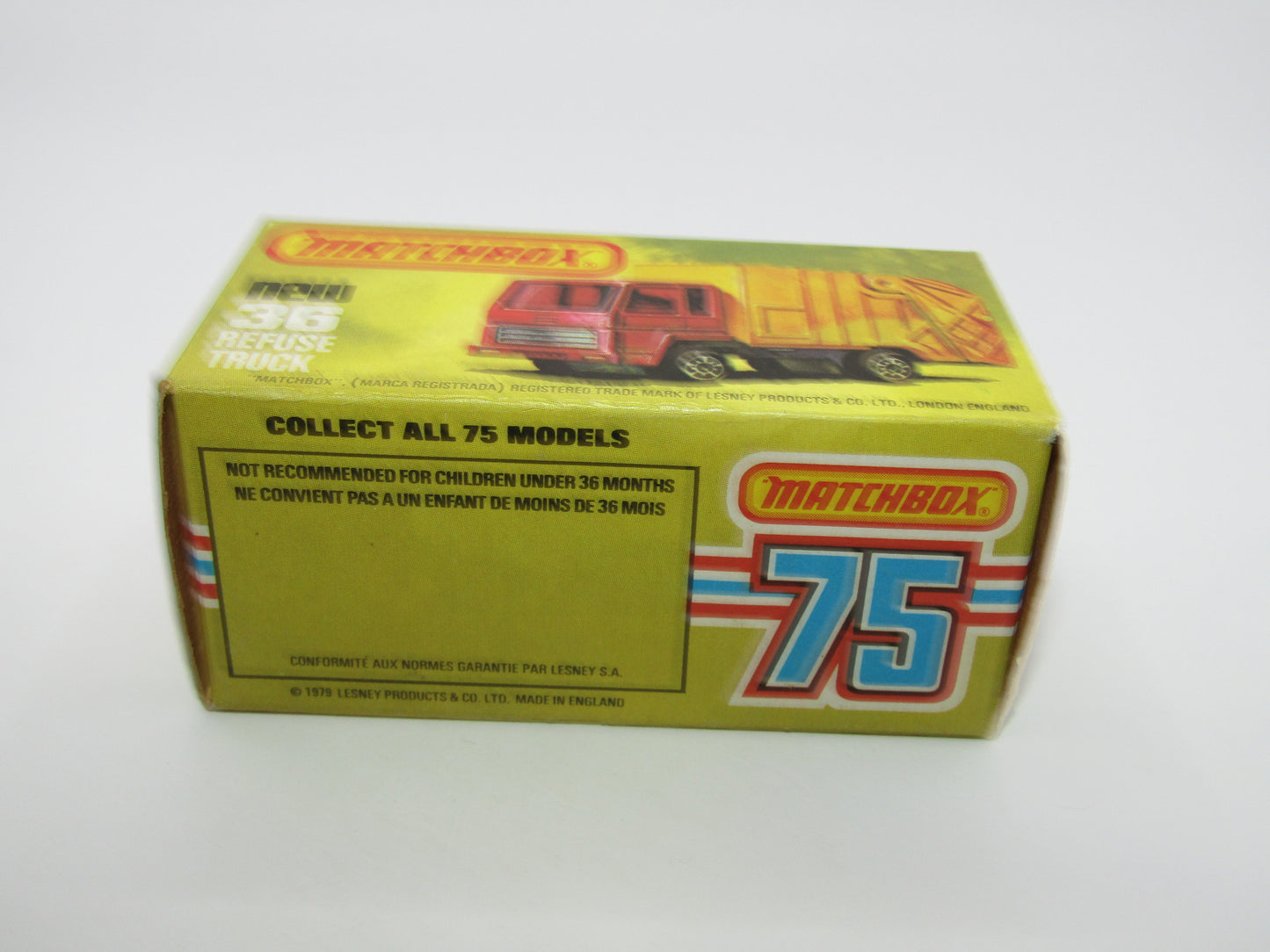 Matchbox Superfast No 36D Refuse Truck Blue, Orange & Yellow NO LABELS