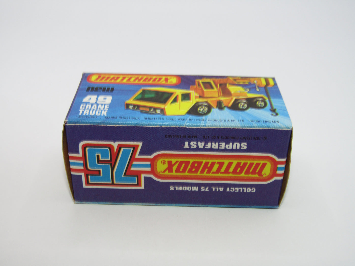 Matchbox Superfast 49C Crane Truck Yellow Black Arm BLUE Windows