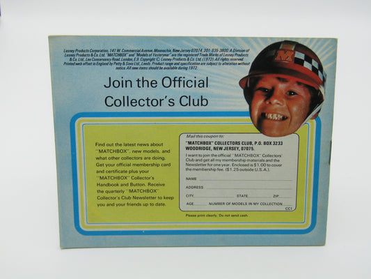 Matchbox 1972 Collectors Catalogue U.S.A Edition