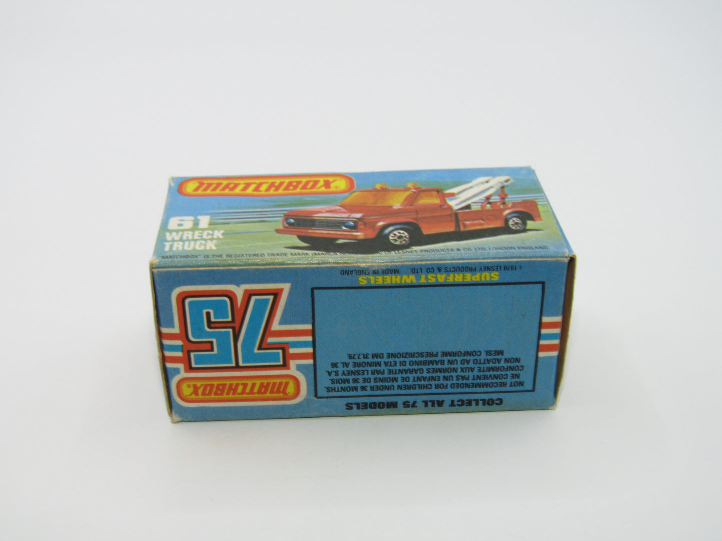 Matchbox Superfast 61B Wreck Truck Yellow Red Booms Black Hooks Unpainted Base