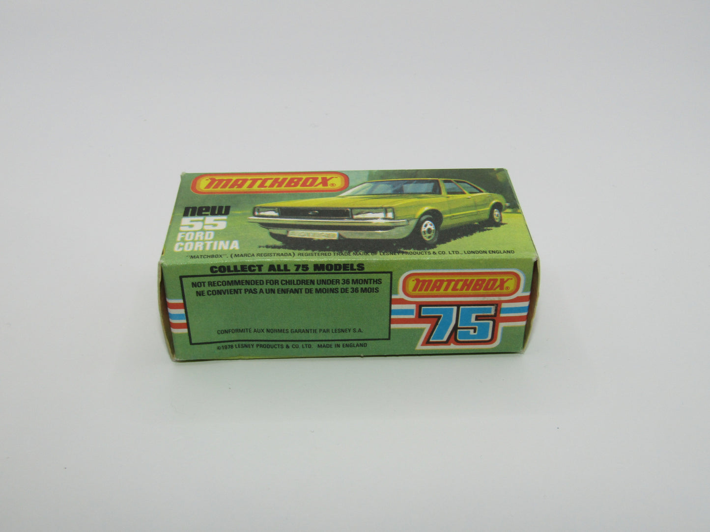 Matchbox Superfast 55D Ford Cortina Red White Int Unp Base Black Stripe