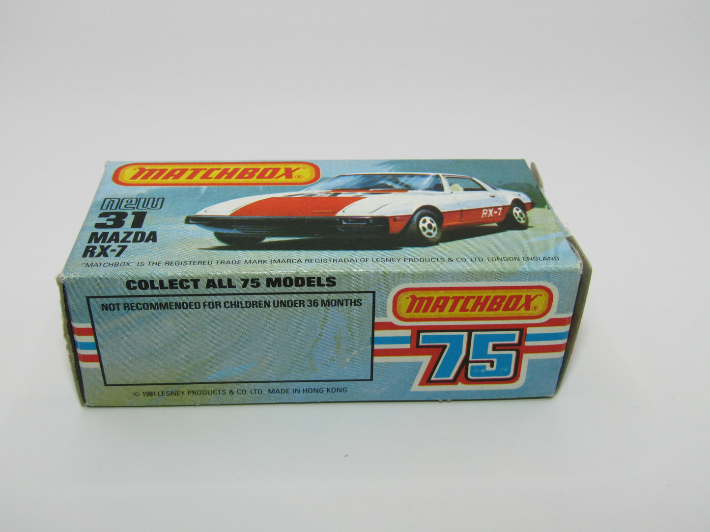 Matchbox Superfast No 31D Mazda RX-7 Black, Gold Stripe, 5 Spoke Wheels, USA Picture Box