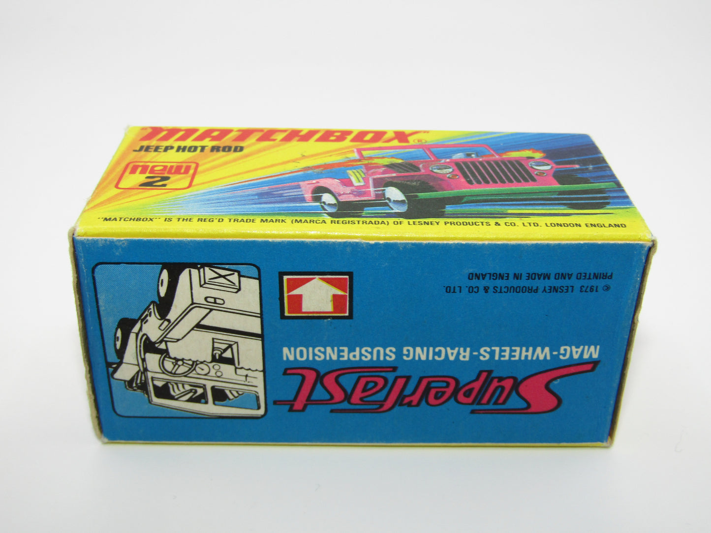 Matchbox Superfast 2B Jeep Hot Rod, Dark PINK Dayglow Yellow Green Base 4 Spoke Wheels