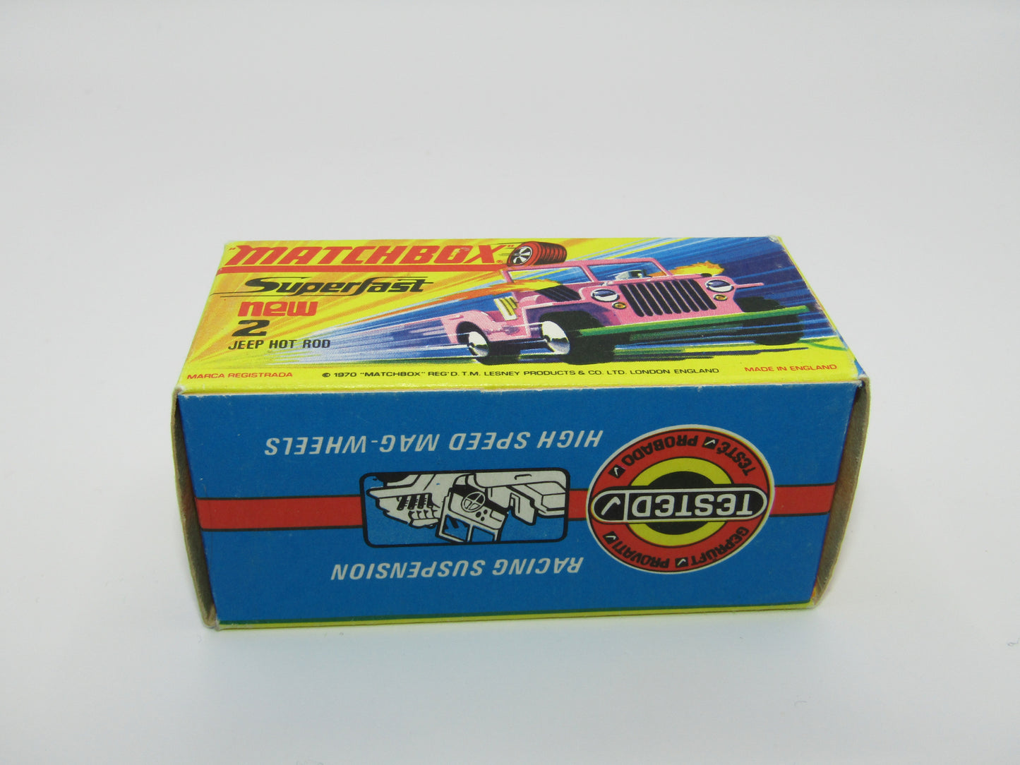 Matchbox Superfast 2B Jeep Hot Rod, Light PINK Dayglow Yellow Green Base 4 Spoke Wheels