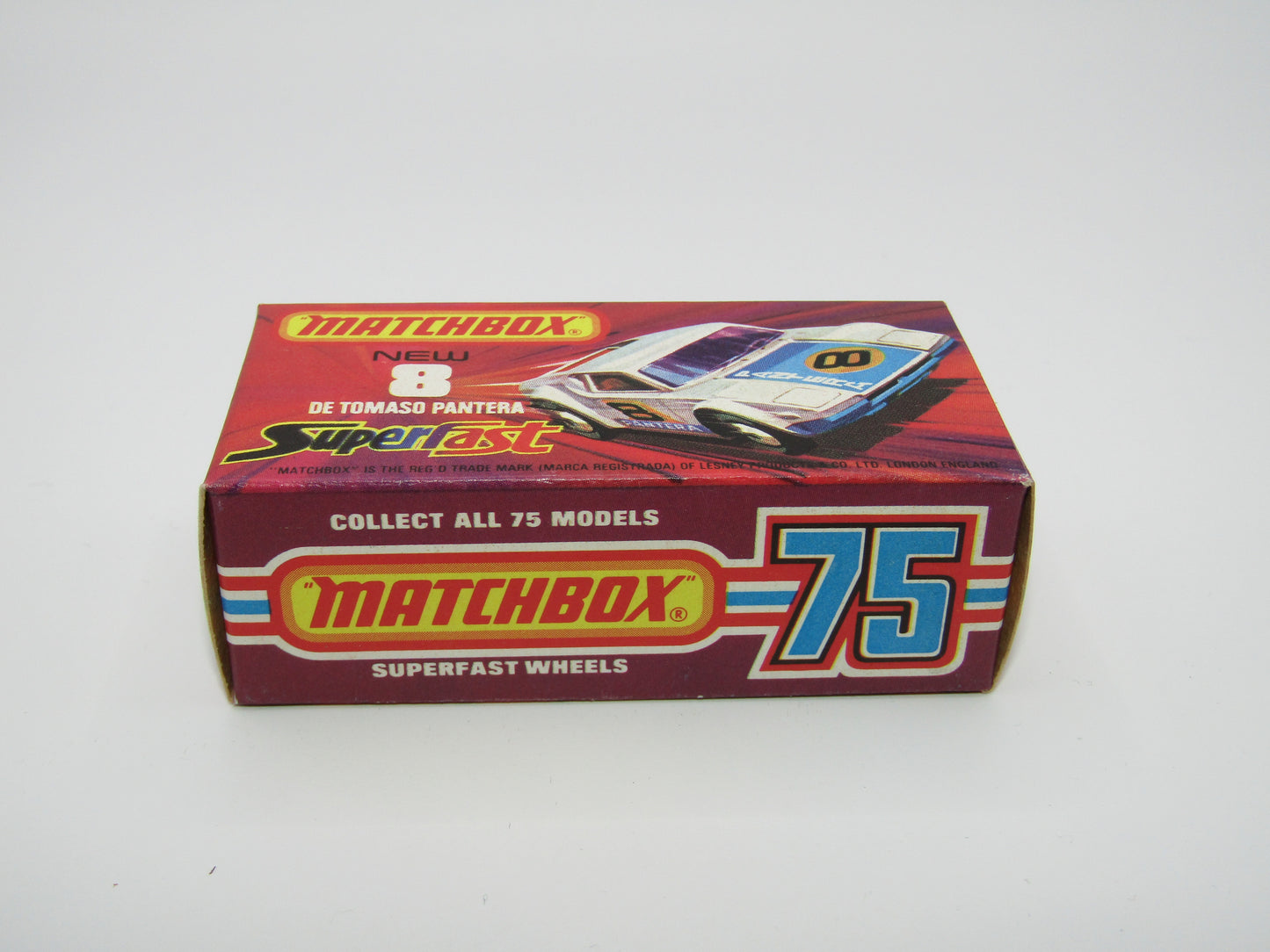 Matchbox Superfast 8C De Tomaso Pantera RED Interior Bonnet Label
