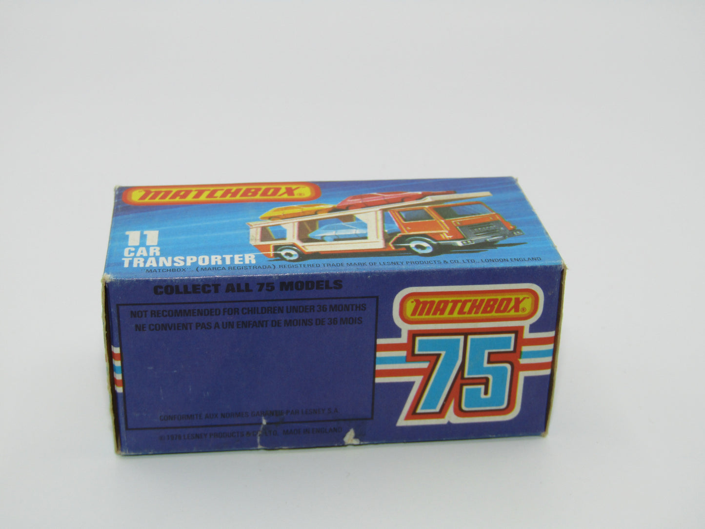 Matchbox Superfast No 11C Car Transporter Red, PURPLE Windows, BLACK HUBS, Unpainted Base