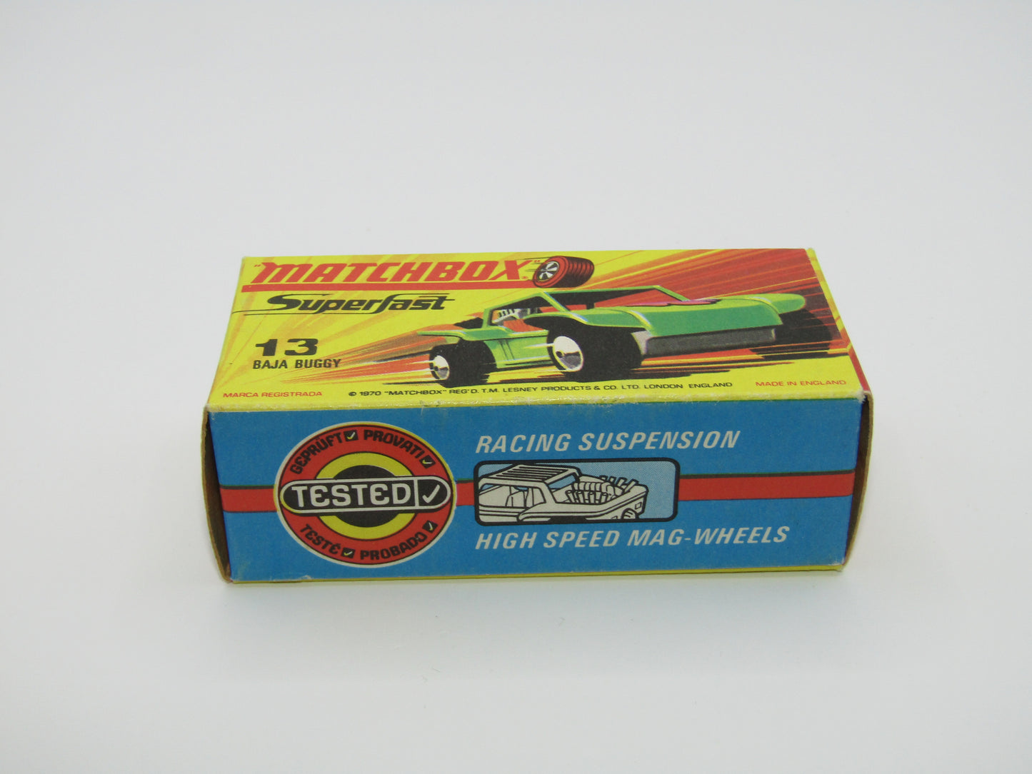 Matchbox Superfast No 13B Baja Buggy Light Metallic Green, Orange Interior, Black Engine Pipes