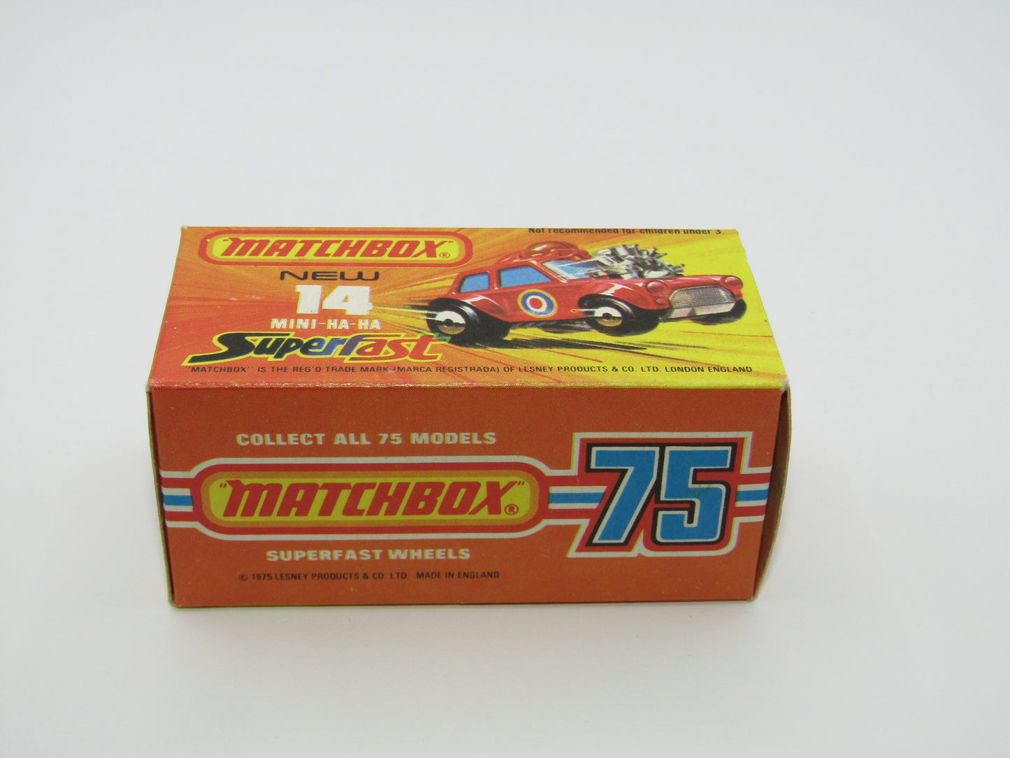Matchbox Superfast No 14B Mini Ha-Ha PURPLE Driver, DARK Brown Helmet, No Labels, Not Recommended Box