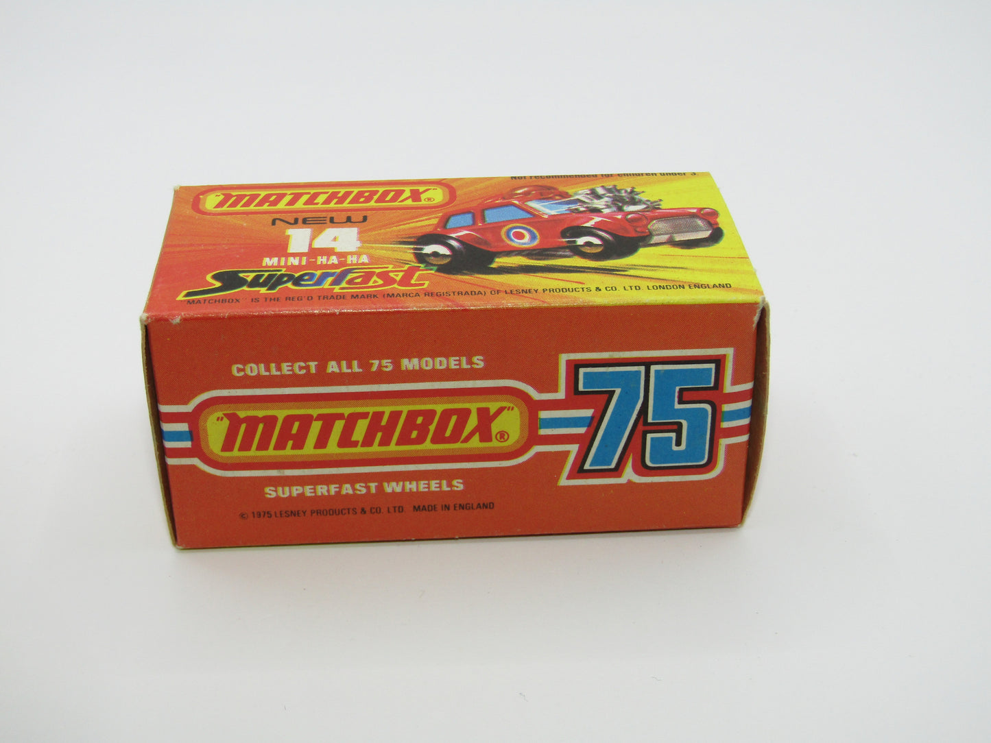 Matchbox Superfast No 14B Mini Ha-Ha LIGHT PINK Driver, Light Brown Helmet, 2 Colour Labels , GREEN Windows, Not Recommeded Box