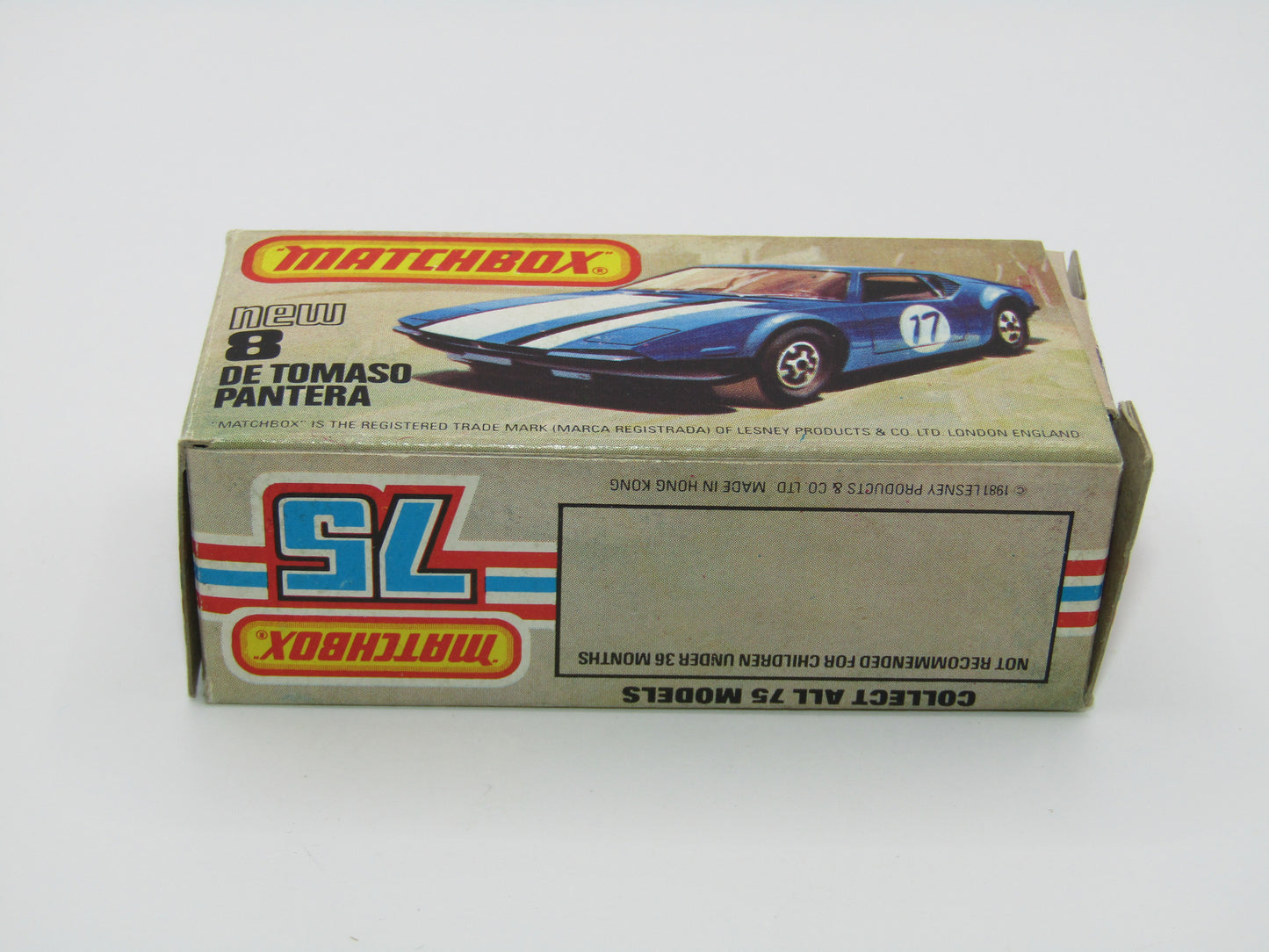 Matchbox Superfast No 8D De Tomaso Pantera, GLOSS BLACK BASE, USA Picture Box