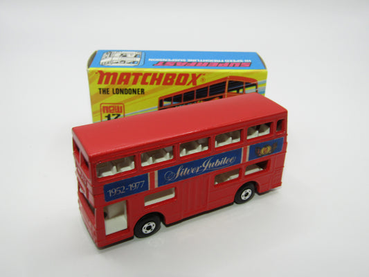 Matchbox Superfast No 17B The Londoner, RED Silver Jubilee, 5 Spoke Wheels, Gloss Black Base