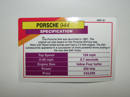 Matchbox Superfast No 59 Porsche 944 Metallic Green & Collector Card Mint UB
