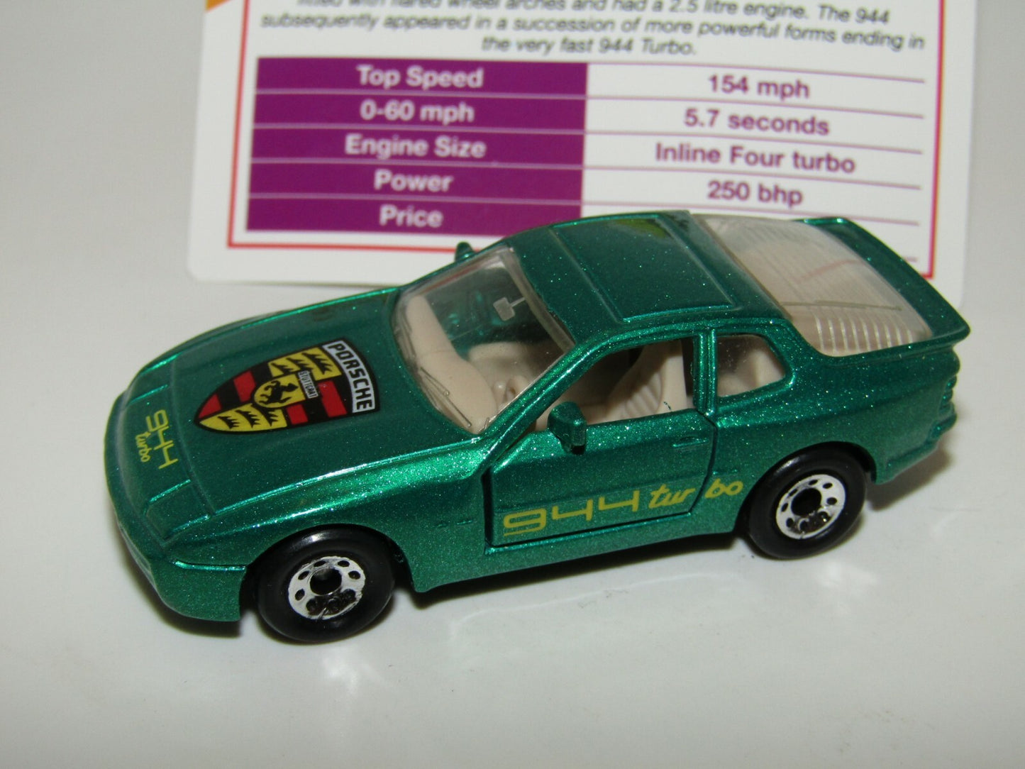 Matchbox Superfast No 59 Porsche 944 Metallic Green & Collector Card Mint UB
