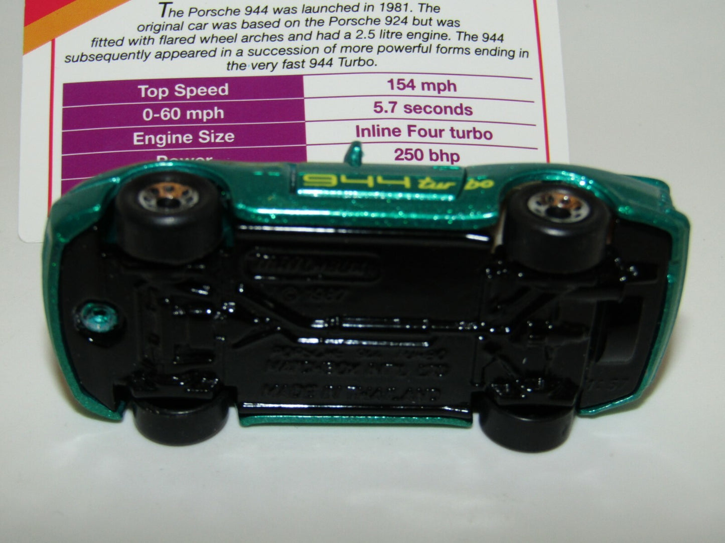 Matchbox Superfast No 59 Porsche 944 Metallic Green & Collector Card Mint UB