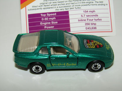 Matchbox Superfast No 59 Porsche 944 Metallic Green & Collector Card Mint UB