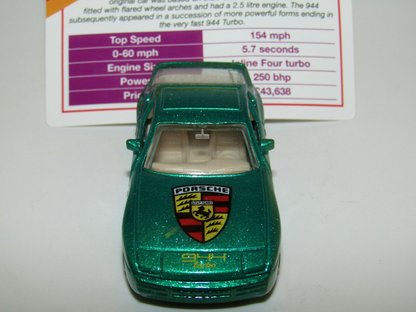 Matchbox Superfast No 59 Porsche 944 Metallic Green & Collector Card Mint UB