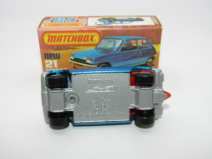 Matchbox Superfast No 21C Renault 5TL Blue RED Interior SILVER Base