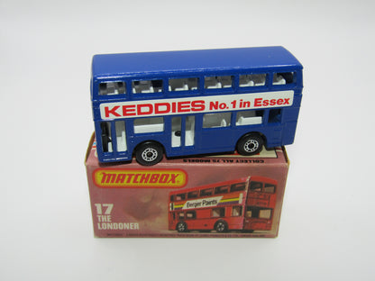 Matchbox Superfast No 17C London Bus Blue KEDDIES No.1 IN Essex
