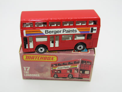 Matchbox Superfast No 17C London Bus, Red, Berger Paints, PLASTIC Base