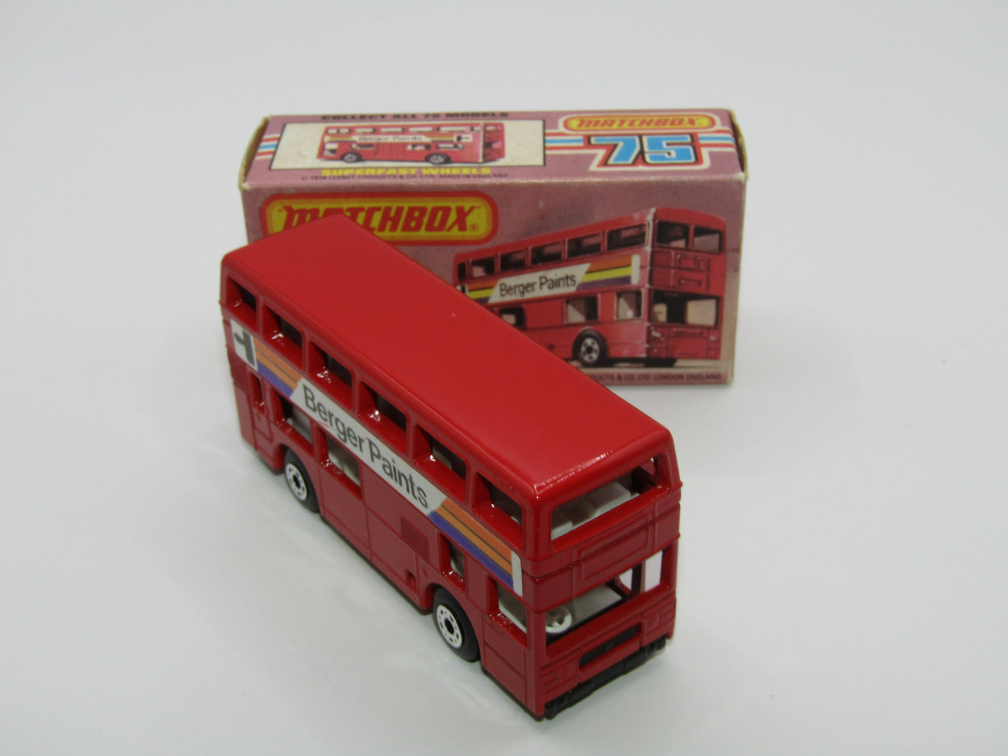 Matchbox Superfast No 17C London Bus, Red, Berger Paints, PLASTIC Base