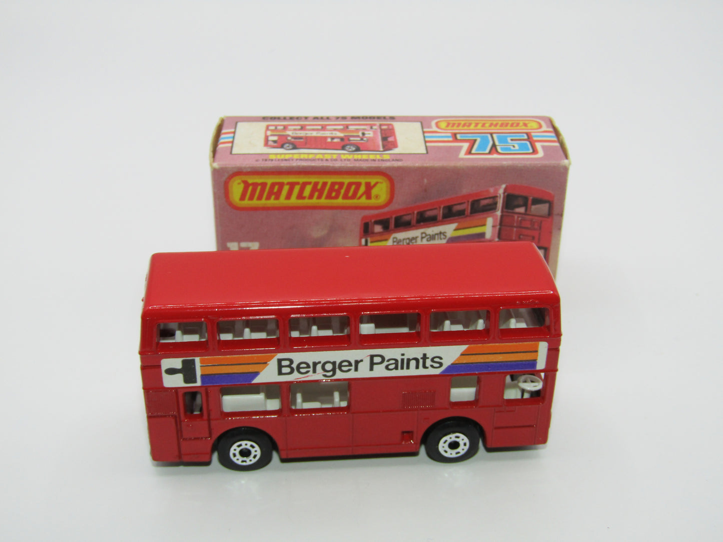 Matchbox Superfast No 17C London Bus, Red, Berger Paints, PLASTIC Base