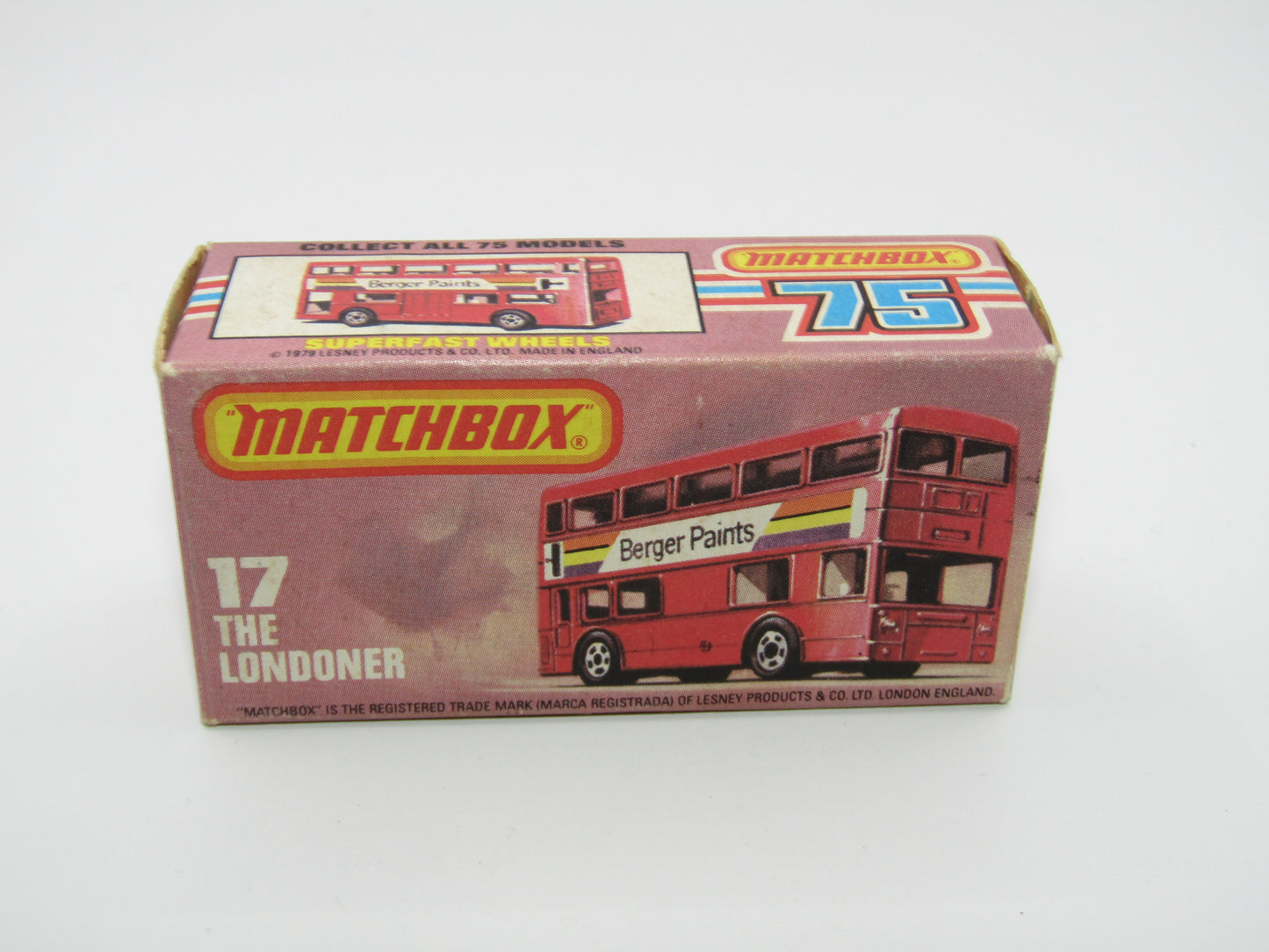 Matchbox Superfast No 17C London Bus, Red, Berger Paints, PLASTIC Base