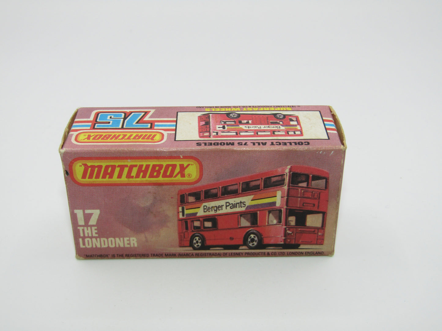 Matchbox Superfast No 17C London Bus, Red, Berger Paints, PLASTIC Base