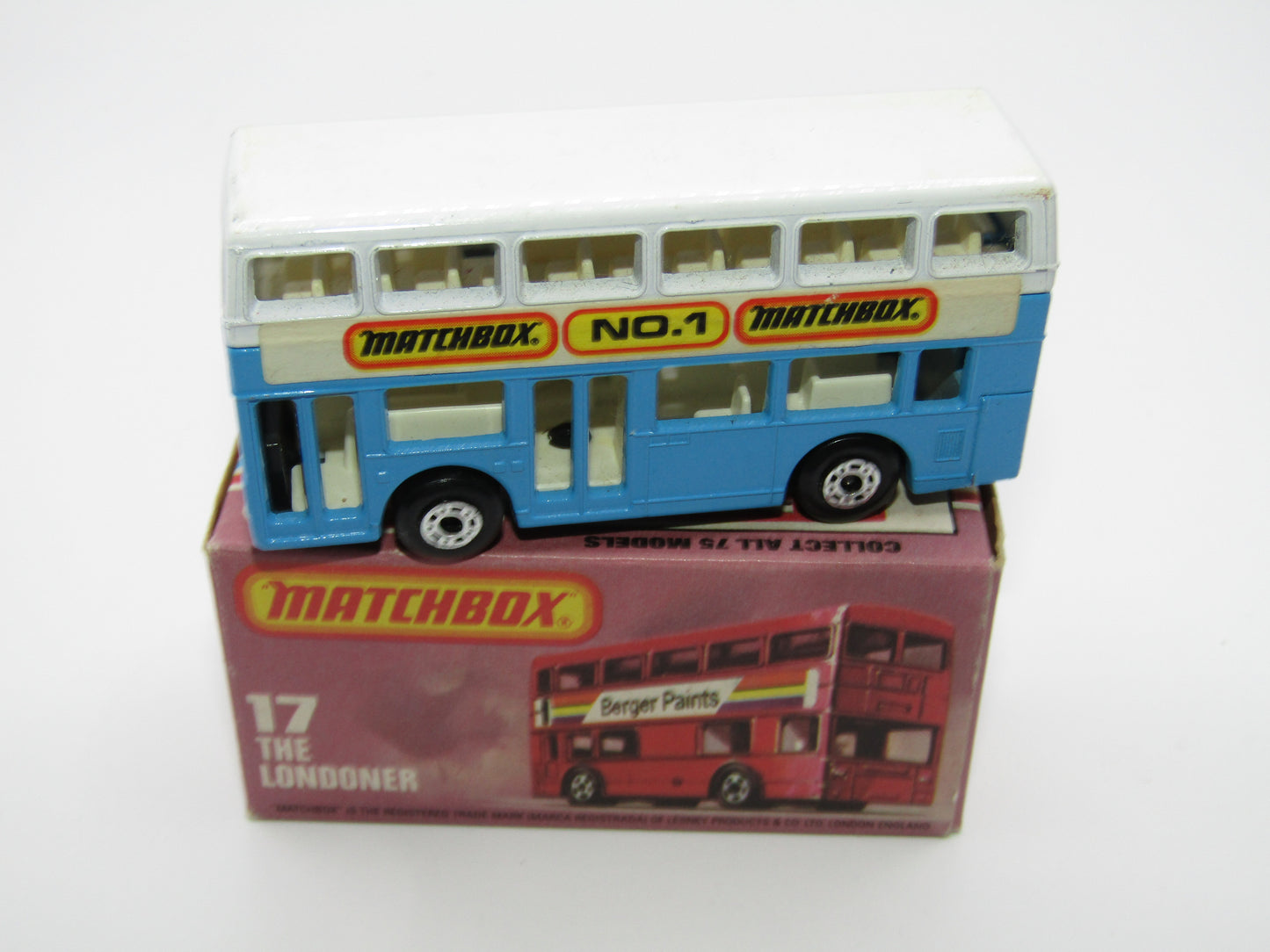 Matchbox Superfast No 17C London Bus, Blue & White. Matchbox No 1, Greek Bus