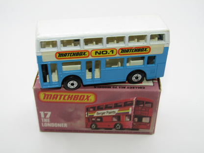 Matchbox Superfast No 17C London Bus, Blue & White. Matchbox No 1, Greek Bus