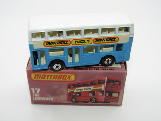 Matchbox Superfast No 17C London Bus, Blue & White. Matchbox No 1, Greek Bus