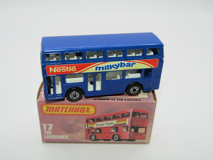 Matchbox Superfast No 17C London Bus, Blue, Nestle Milky Bar, Lesney England Base