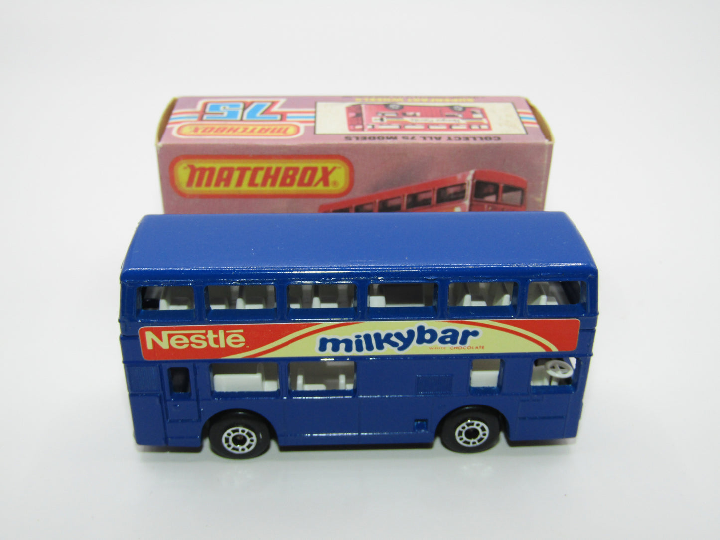 Matchbox Superfast No 17C London Bus, Blue, Nestle Milky Bar, Lesney England Base