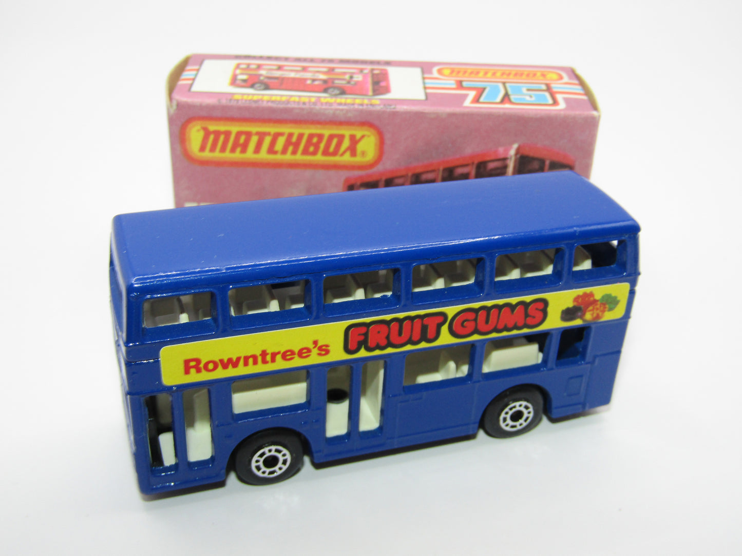 Matchbox Superfast No 17C London Bus, Blue, Rowntrees Fruit Gums, Lesney England Base