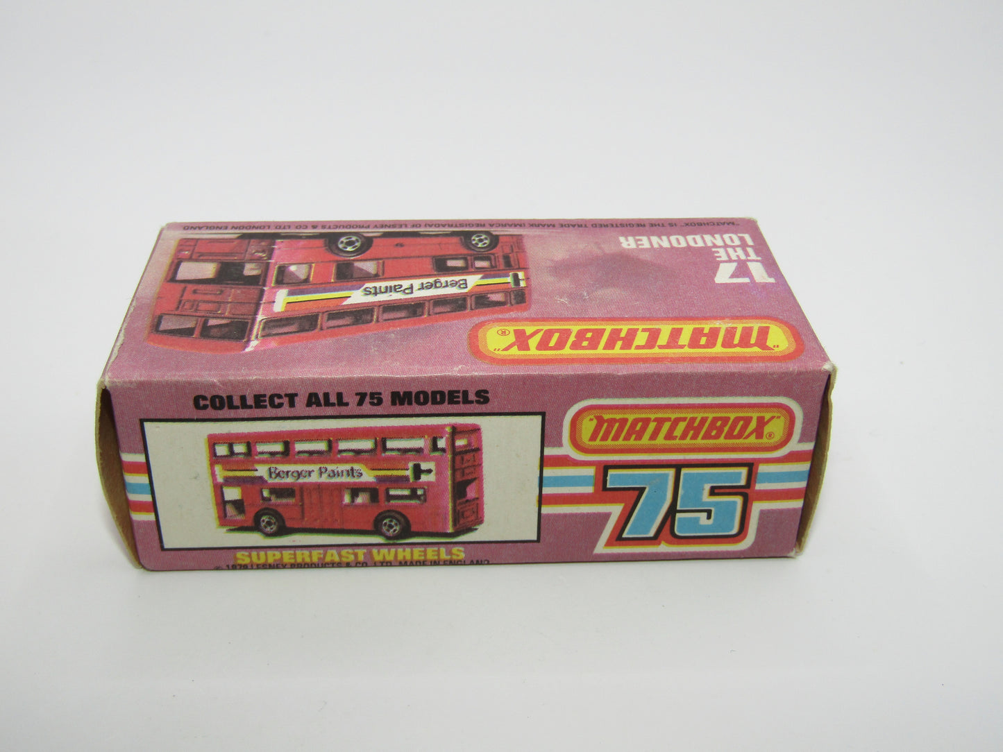 Matchbox Superfast No 17C London Bus, Blue, Rowntrees Fruit Gums, Lesney England Base