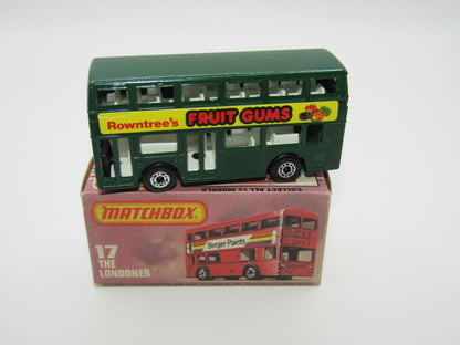Matchbox Superfast No 17C London Bus, Green, Rowntrees Fruit Gums, Lesney England Base