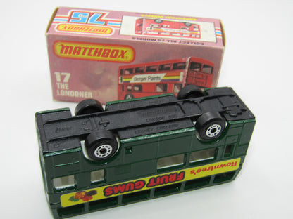 Matchbox Superfast No 17C London Bus, Green, Rowntrees Fruit Gums, Lesney England Base