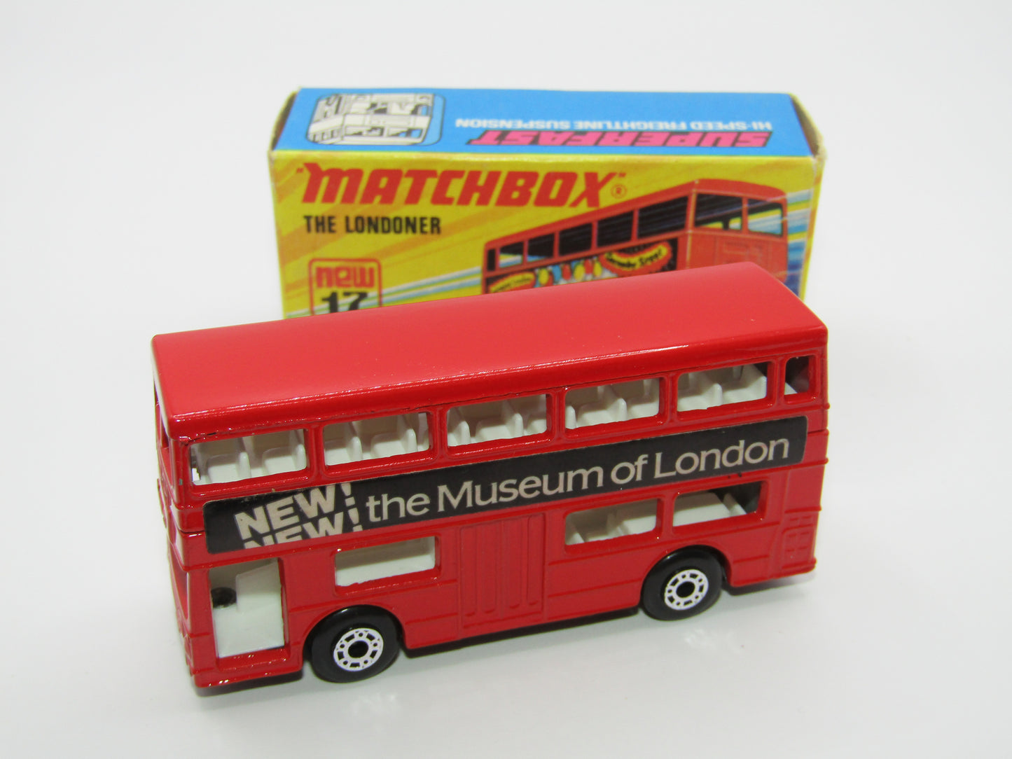 Matchbox Superfast No 17B The Londoner Jacobs, Museum of London, Dot Dash Wheels, Gloss Black Base