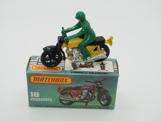 Matchbox Superfast No 18B Hondarora Motorcycle, Yellow, GREEN Rider