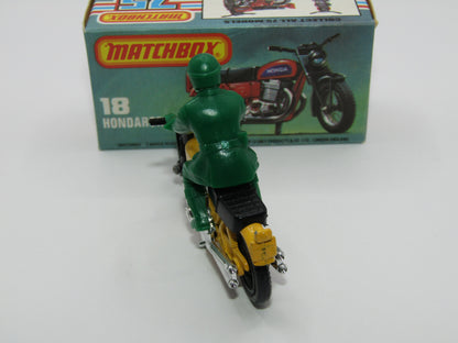 Matchbox Superfast No 18B Hondarora Motorcycle, Yellow, GREEN Rider