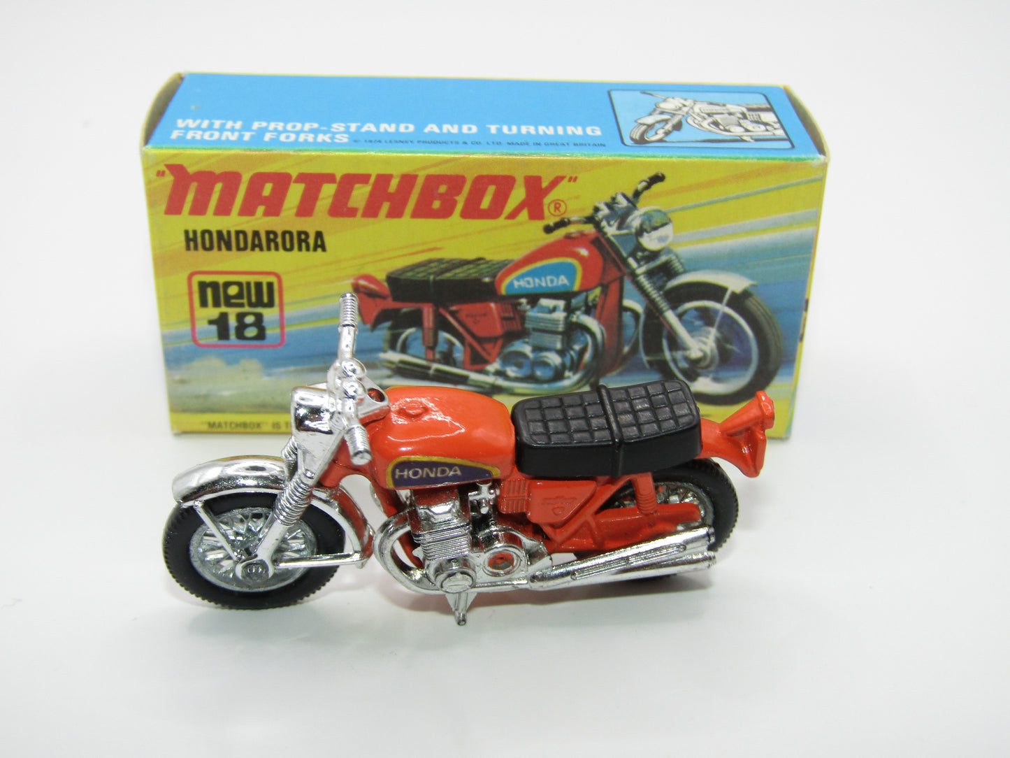 Matchbox Superfast No 18B Hondarora Motorcycle, Orange, Chrome Handlebars