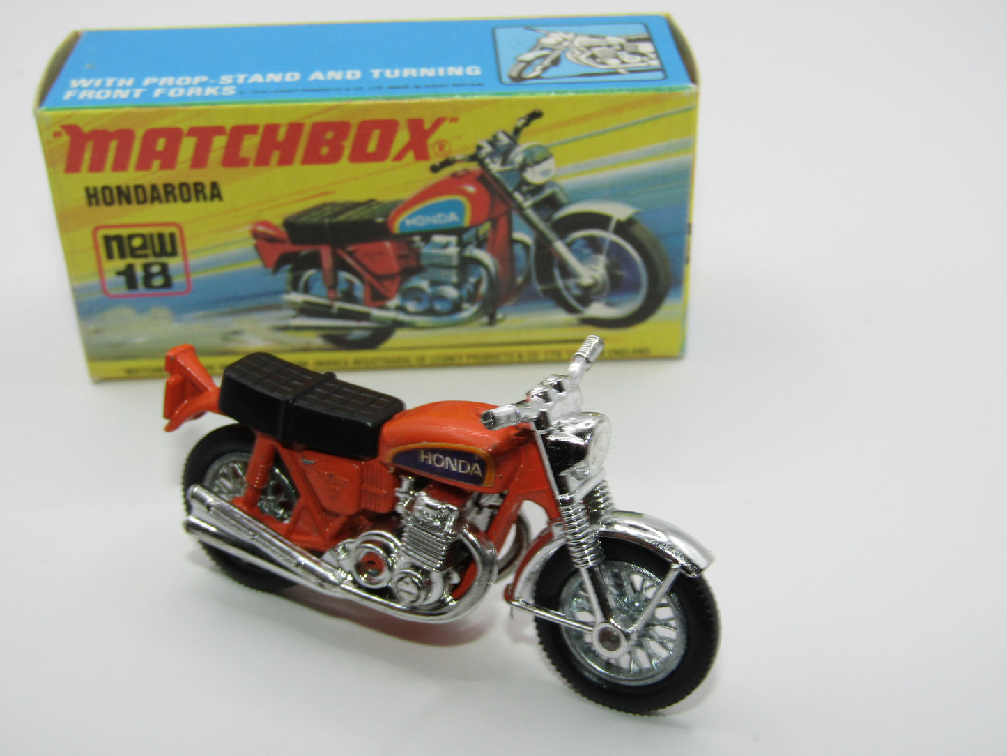 Matchbox Superfast No 18B Hondarora Motorcycle, Orange, Chrome Handlebars